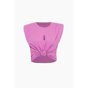 Micas Queen of Hearts Dusty Purple Letter Q Graphic Knot Hem T-Shirt Sz M RefI31